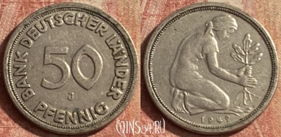Германия 50 пфеннигов 1949 года J, KM# 104, 148p-074