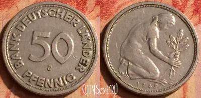 Германия 50 пфеннигов 1949 года J, KM# 104, 406o-084