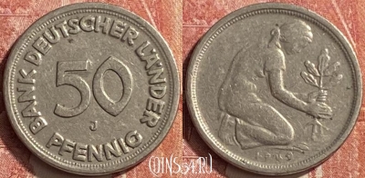 Германия 50 пфеннигов 1949 года J, KM# 104, 452o-051