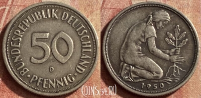 Германия 50 пфеннигов 1950 года D, KM# 109, 139p-042
