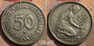 Германия 50 пфеннигов 1950 D, KM# 109, 263s-076