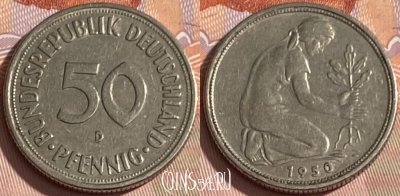 Германия 50 пфеннигов 1950 года D, KM# 109, 339p-073