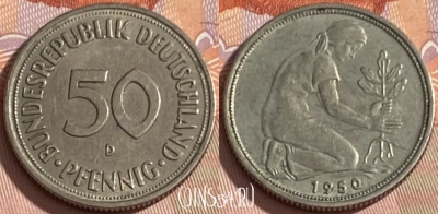 Германия 50 пфеннигов 1950 D, KM# 109, 339p-092 ♛