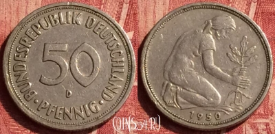 Германия 50 пфеннигов 1950 года D, KM# 109, 349o-092