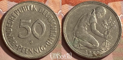 Германия 50 пфеннигов 1950 D, KM# 109, 489р-097