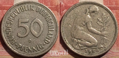Германия 50 пфеннигов 1950 года D, KM# 109.1, 211-102