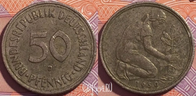 Германия 50 пфеннигов 1950 года D, KM# 109.1, a130-071