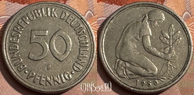 Германия 50 пфеннигов 1950 F, KM# 109, 162s-075