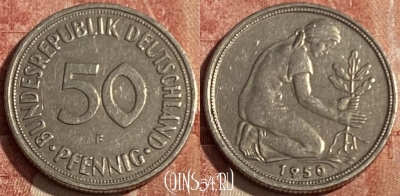 Германия 50 пфеннигов 1950 F, KM# 109, 200q-097