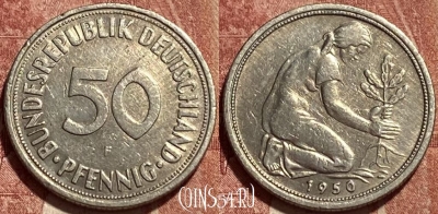 Германия 50 пфеннигов 1950 F, KM# 109, 389q-089