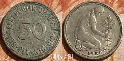 Германия 50 пфеннигов 1950 года F, KM# 109, 493р-063