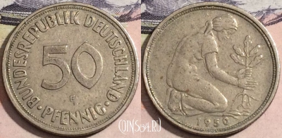 Германия 50 пфеннигов 1950 года F, KM# 109.1, 170-118