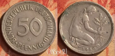 Германия 50 пфеннигов 1950 года G, KM# 109, 166o-140