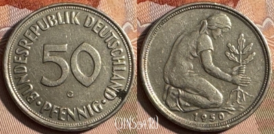 Германия 50 пфеннигов 1950 G, KM# 109, 244s-081