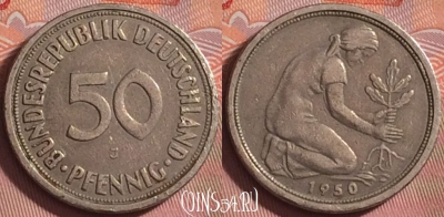 Германия 50 пфеннигов 1950 года J, KM# 109, 192k-130