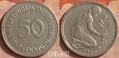 Германия 50 пфеннигов 1950 года J, KM# 109, 419o-053