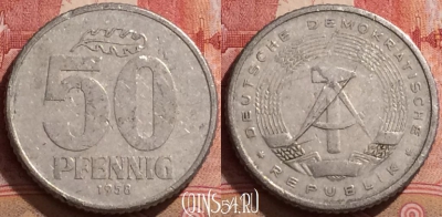Германия 50 пфеннигов 1958 года, KM# 12.1, 283k-138