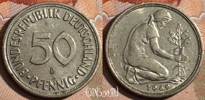 Германия 50 пфеннигов 1969 D, KM# 109, 248s-087
