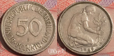 Германия 50 пфеннигов 1969 года D, KM# 109.1, b094-044