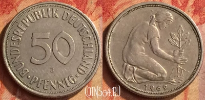 Германия 50 пфеннигов 1969 года J, KM# 109, 167o-069