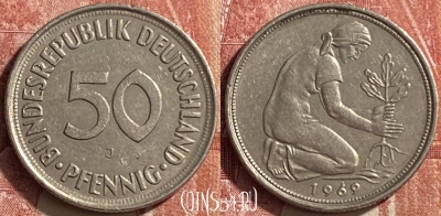 Германия 50 пфеннигов 1969 года J, KM# 109, 452o-033