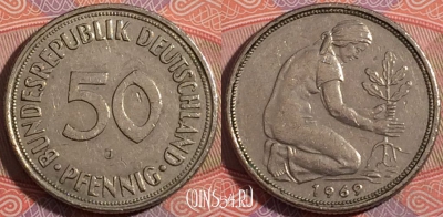 Германия 50 пфеннигов 1969 года J, KM# 109.1, a140-035