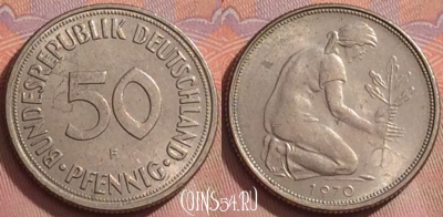 Германия 50 пфеннигов 1970 года F, KM# 109, 277k-052