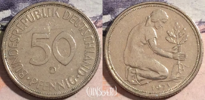 Германия 50 пфеннигов 1971 года D, KM# 109.1, 174-024