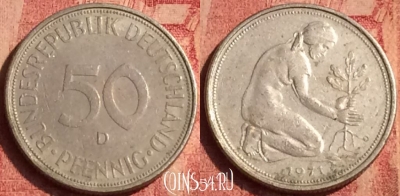 Германия 50 пфеннигов 1971 года D, KM# 109, 389o-095