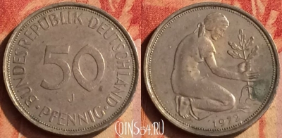 Германия 50 пфеннигов 1972 года J, KM# 109, 406o-087