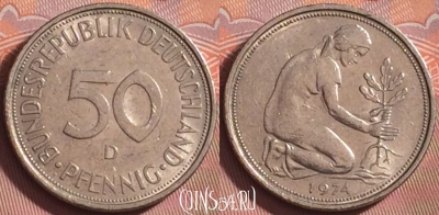Германия 50 пфеннигов 1974 года D, KM# 109, 192k-090