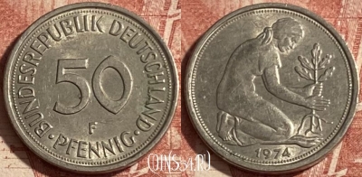 Германия 50 пфеннигов 1974 года F, KM# 109, 253p-141
