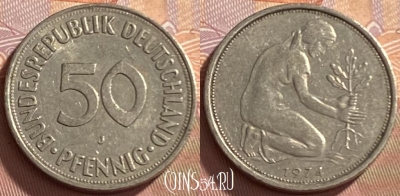 Германия 50 пфеннигов 1974 года J, KM# 109, 215p-111