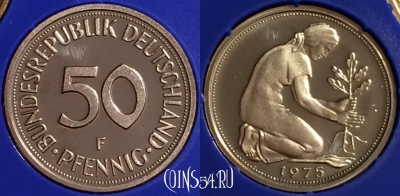 Германия 50 пфеннигов 1975 F, KM# 109, PROOF, 401o-054
