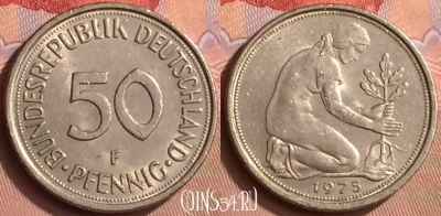 Германия 50 пфеннигов 1975 года F, KM# 109, 412-035