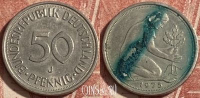 Германия 50 пфеннигов 1975 года J, KM# 109, 285p-036