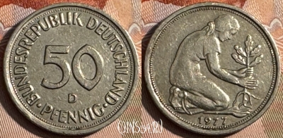 Германия 50 пфеннигов 1977 D, KM# 109, 244s-153