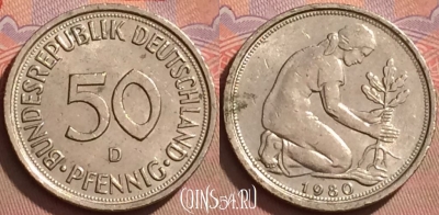Германия 50 пфеннигов 1980 года D, KM# 109, 131l-001