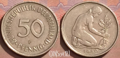 Германия 50 пфеннигов 1980 года F, KM# 109, 127l-018