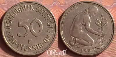 Германия 50 пфеннигов 1980 года F, KM# 109, 427o-004