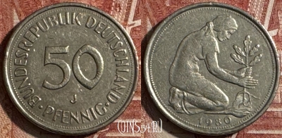 Германия 50 пфеннигов 1980 J, KM# 109, 504s-115