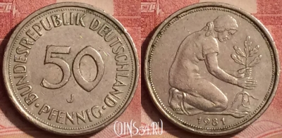 Германия 50 пфеннигов 1981 года J, KM# 109, 070l-074