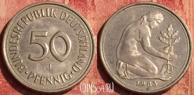 Германия 50 пфеннигов 1983 года J, KM# 109, 389o-116