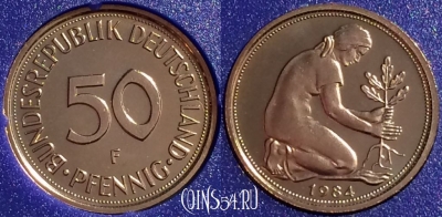 Германия 50 пфеннигов 1984 F, KM# 109, PROOF, 401o-063
