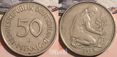 Германия 50 пфеннигов 1985 года J, KM# 109.2, a141-133