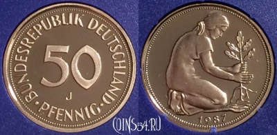 Германия 50 пфеннигов 1987 J, KM# 109, PROOF, 401o-112
