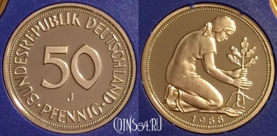 Германия 50 пфеннигов 1988 J, KM# 109, PROOF, 401o-122