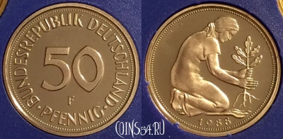Германия 50 пфеннигов 1988 F, KM# 109, PROOF, 401o-131