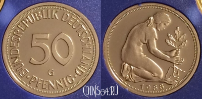 Германия 50 пфеннигов 1988 G, KM# 109, PROOF, 401o-146