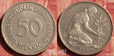 Германия 50 пфеннигов 1989 года D, KM# 109, 360o-041